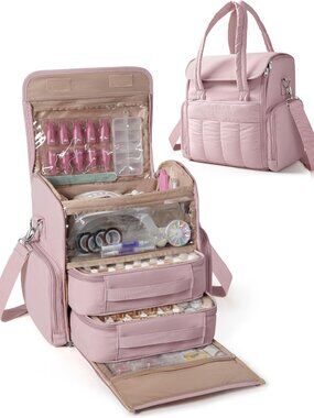 Nail Polish Organizer Bag for 70 Bottles & Nail Lamp - Travel Cosmetic Case